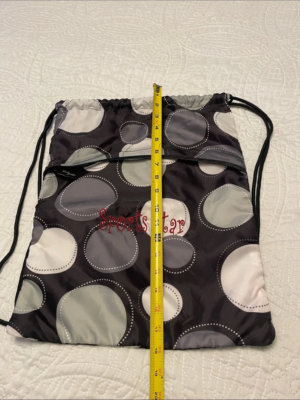 Thirty-One CINCH SAC SACK Drawstring Backpack Dot Pattern SPORTS STAR Embroider